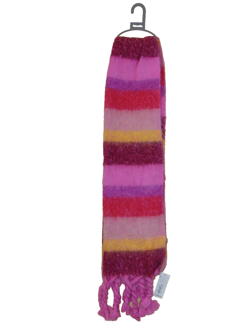 Steve Madden Womens Blanket Scarf Pink Multi Striped Fuzzy Fringe One Size NWT